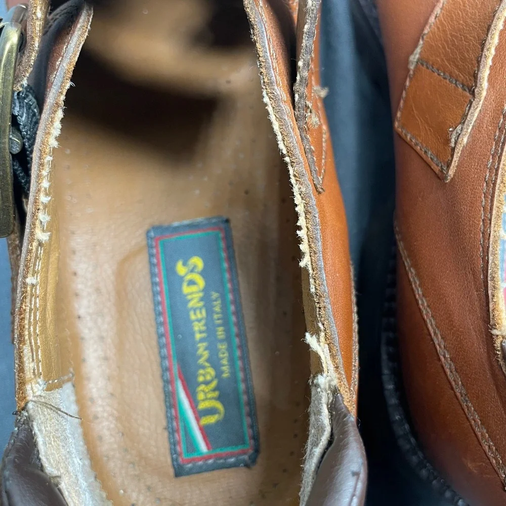 Urban Trends Men Loafers Brown Italian Leather 11 Chunky Lug Sole Vintage 90s